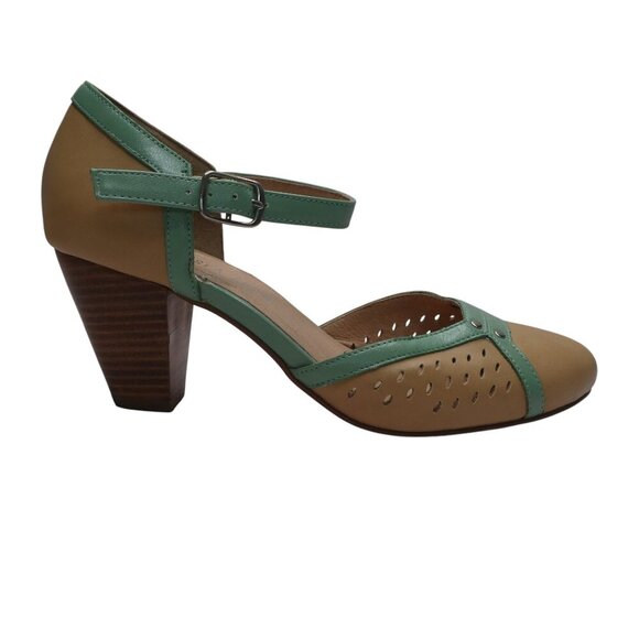 Chelsea Crew Zest Biege Green Retro Gatsby Pumps Heels Womens 39 US 8-8.5 - Picture 2 of 13